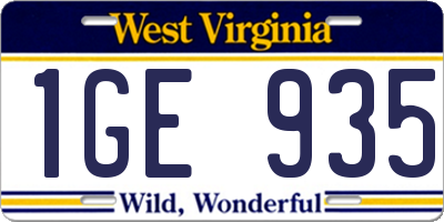 WV license plate 1GE935