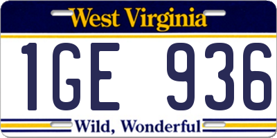 WV license plate 1GE936