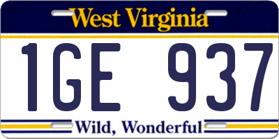 WV license plate 1GE937