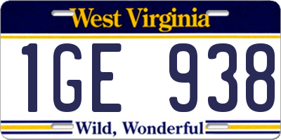WV license plate 1GE938