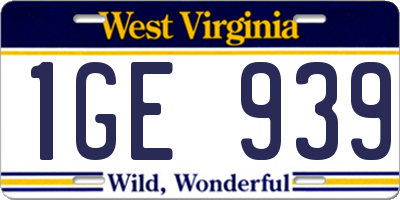 WV license plate 1GE939