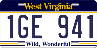 WV license plate 1GE941