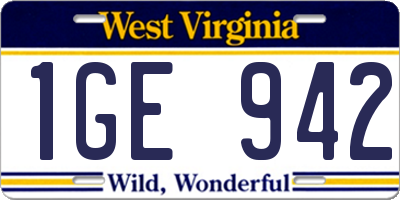 WV license plate 1GE942