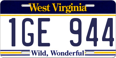 WV license plate 1GE944