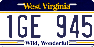 WV license plate 1GE945