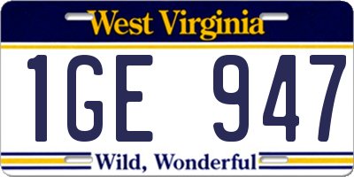 WV license plate 1GE947