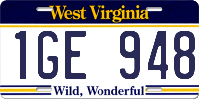 WV license plate 1GE948