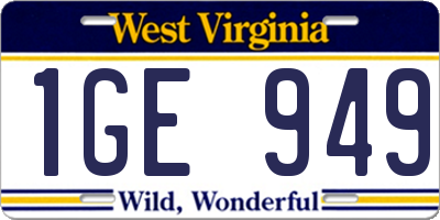 WV license plate 1GE949