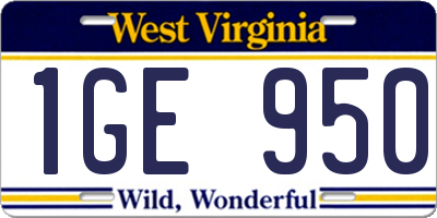 WV license plate 1GE950