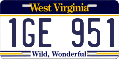 WV license plate 1GE951