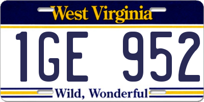 WV license plate 1GE952