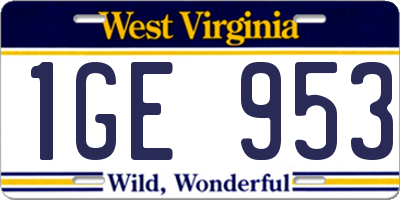 WV license plate 1GE953