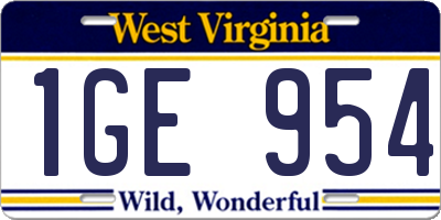 WV license plate 1GE954