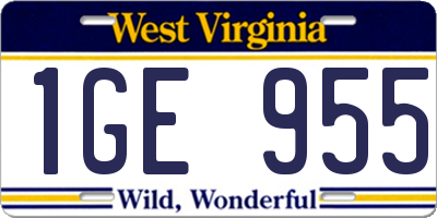 WV license plate 1GE955