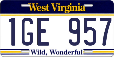 WV license plate 1GE957