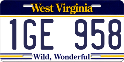 WV license plate 1GE958