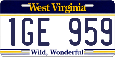 WV license plate 1GE959