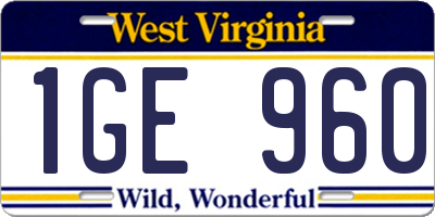 WV license plate 1GE960