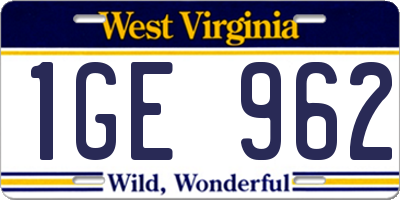 WV license plate 1GE962