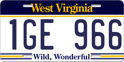 WV license plate 1GE966