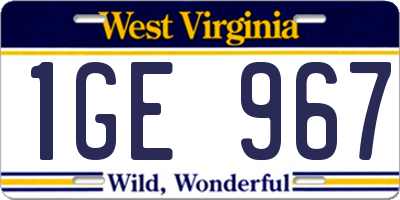 WV license plate 1GE967