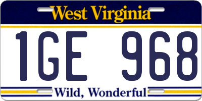 WV license plate 1GE968