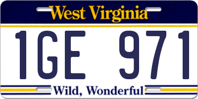 WV license plate 1GE971
