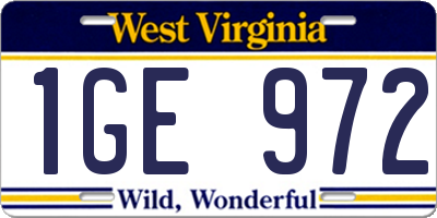 WV license plate 1GE972