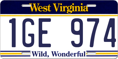 WV license plate 1GE974