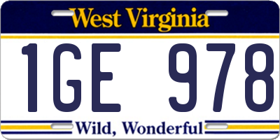 WV license plate 1GE978