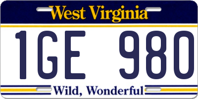 WV license plate 1GE980