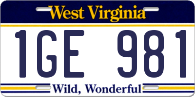 WV license plate 1GE981
