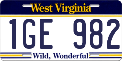 WV license plate 1GE982