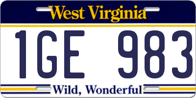 WV license plate 1GE983