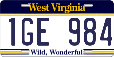 WV license plate 1GE984