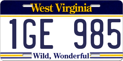 WV license plate 1GE985