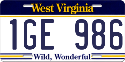WV license plate 1GE986
