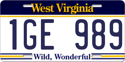 WV license plate 1GE989