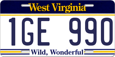 WV license plate 1GE990