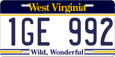 WV license plate 1GE992