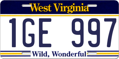 WV license plate 1GE997