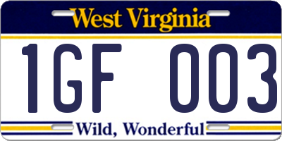 WV license plate 1GF003