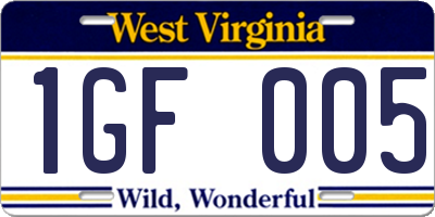 WV license plate 1GF005