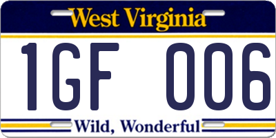 WV license plate 1GF006