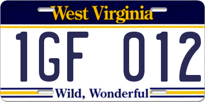 WV license plate 1GF012