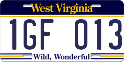 WV license plate 1GF013