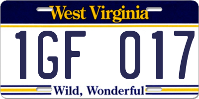 WV license plate 1GF017