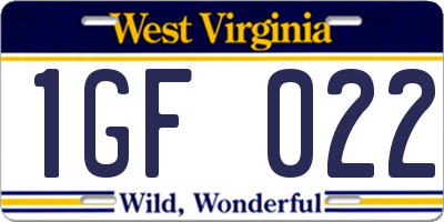WV license plate 1GF022