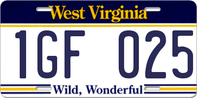 WV license plate 1GF025