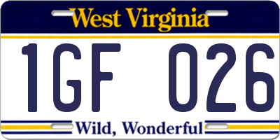 WV license plate 1GF026